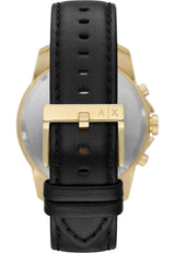Armani Exchange Reloj hombre, movimiento cronógrafo cuarzo y caja 44mm con correa piel, Negro y dorado