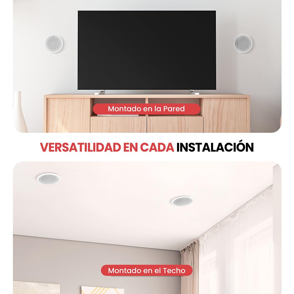 Pyle Altavoces empotrables, Bluetooth,Techo, Pared, 6.5”, 200W, 2 vias, Parrillas Redondas y cuadradas Intercambiables, Estereo