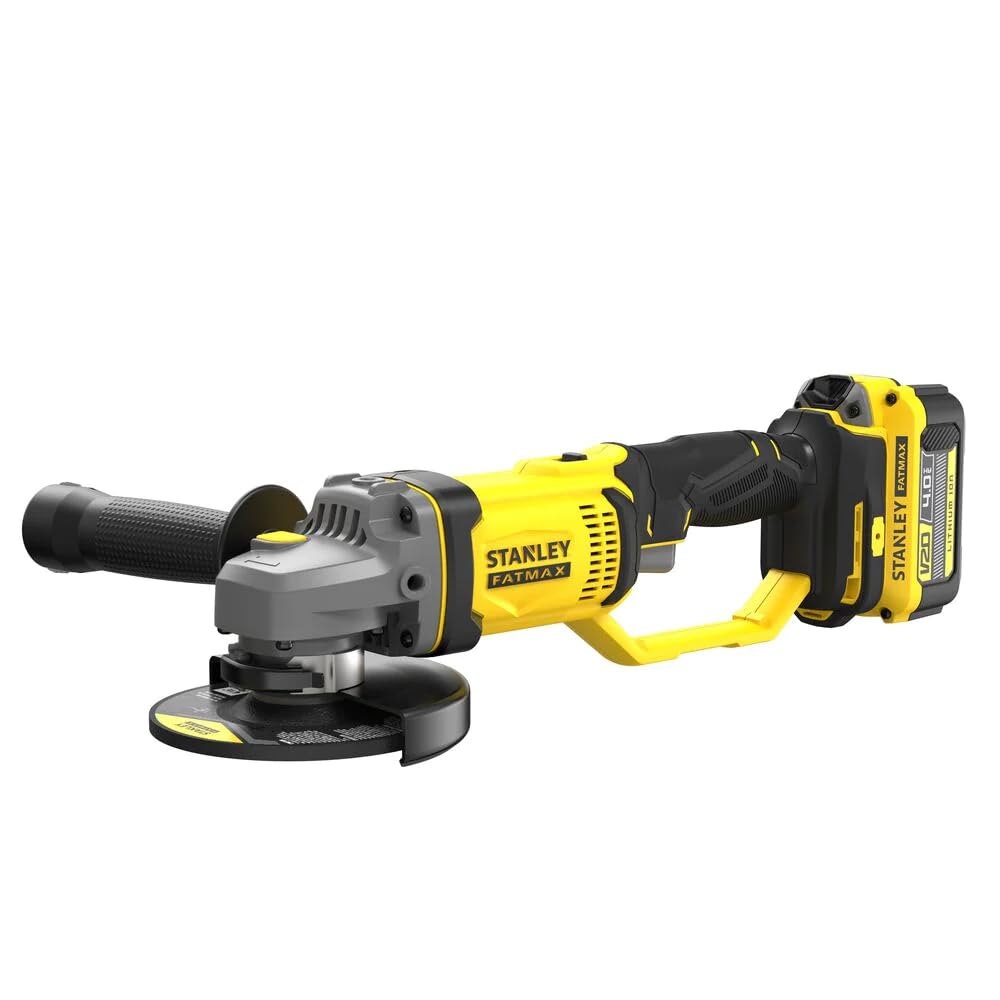 STANLEY FATMAX SFMCG400M2K-QW - Mini amoladora 18V, 125mm, Velocidad 8500 rpm, 1 maletín, 2 baterías 4Ah y 1 cargador 2Ah Gama FATMAX V20