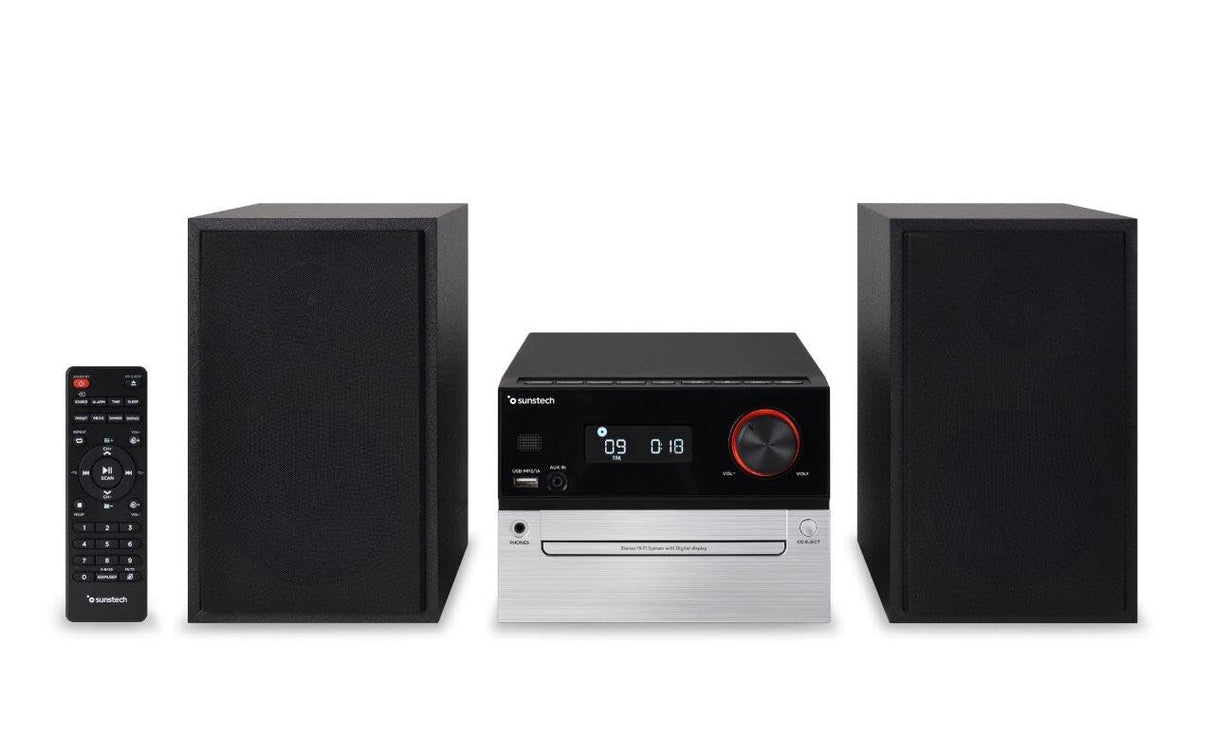 MICROCADENA, SUNSTECH, Sistema Hi-Fi con Bluetooth. Pantalla LCD con regulación de Intensidad. Potencia de Salida: 30W