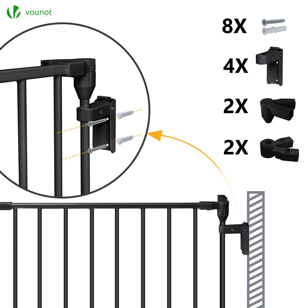 VOUNOT® Barrera de Seguridad Multifunción 6 Paneles, Rejilla de Protección de Metal para Chimenea Puertas Escaleras, Parque Recinto para Perros Corralito para Mascotas Valla Plegable, 74x375 cm, Negro