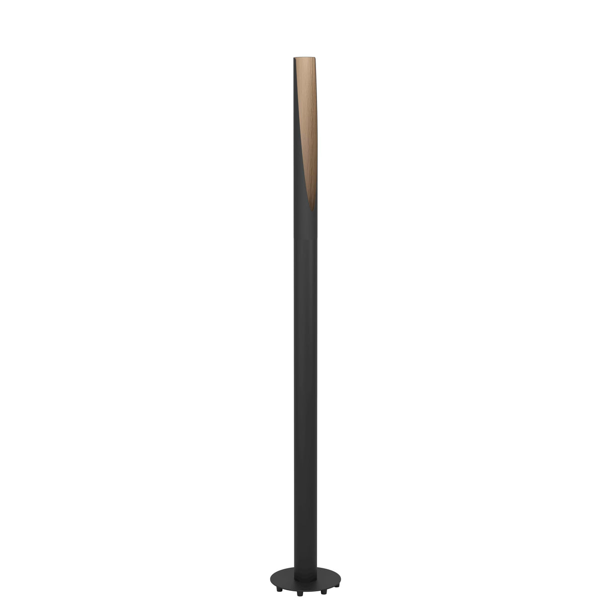EGLO LED Barbotto Lámpara de pie elegante, lámpara esquinera, de pie de acero negro y madera natural, lámpara para salón, blanco cálido, 137 cm