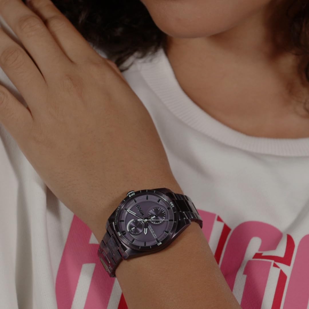 HUGO Reloj Analógico de Cuarzo Multifunción para Mujer Colección #Fast FOR Her con Correa de Acero Inoxidable Púrpura - 1540170