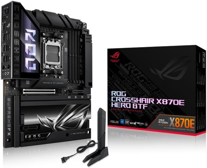 ASUS ROG Crosshair X870E Hero BTF ATX Motherboard, Advanced AI Ready 18+2+2 Phase VRM, DDR5, PCIe 5.0, M.2, Wi-Fi 7, USB4, AI Overclocking, Core Flex, PCIe Slot Q-Release Slim
