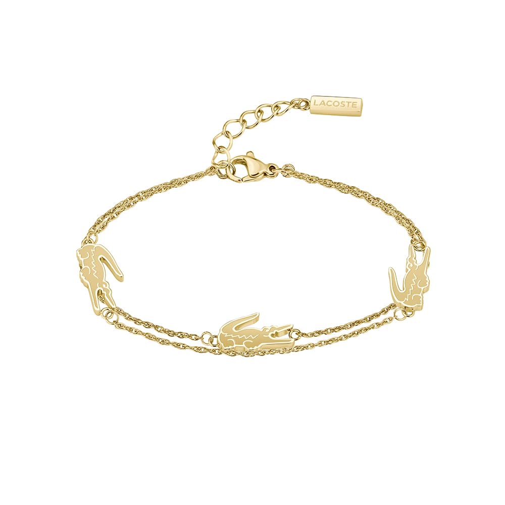 Lacoste Pulsera de Doble Cadena para Mujer Colección CROCODILE en Oro Amarillo con Charms en forma de Cocodrilo - 2040470
