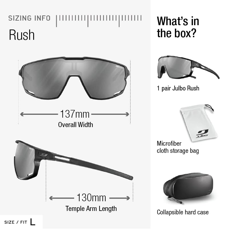 Julbo Rush Gafas DE Sol, Mate Negro/Shiny Negro, L Unisex Adulto