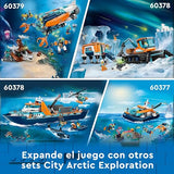 LEGO 60368 City Barco Explorador del Ártico, Barco Grande de Juguete Que Flota con Helicóptero, Sub, Naufragio Vikingo, Minifiguras y una Figura de Orca, Regalo para Niños y Niñas de 7 Años o Más