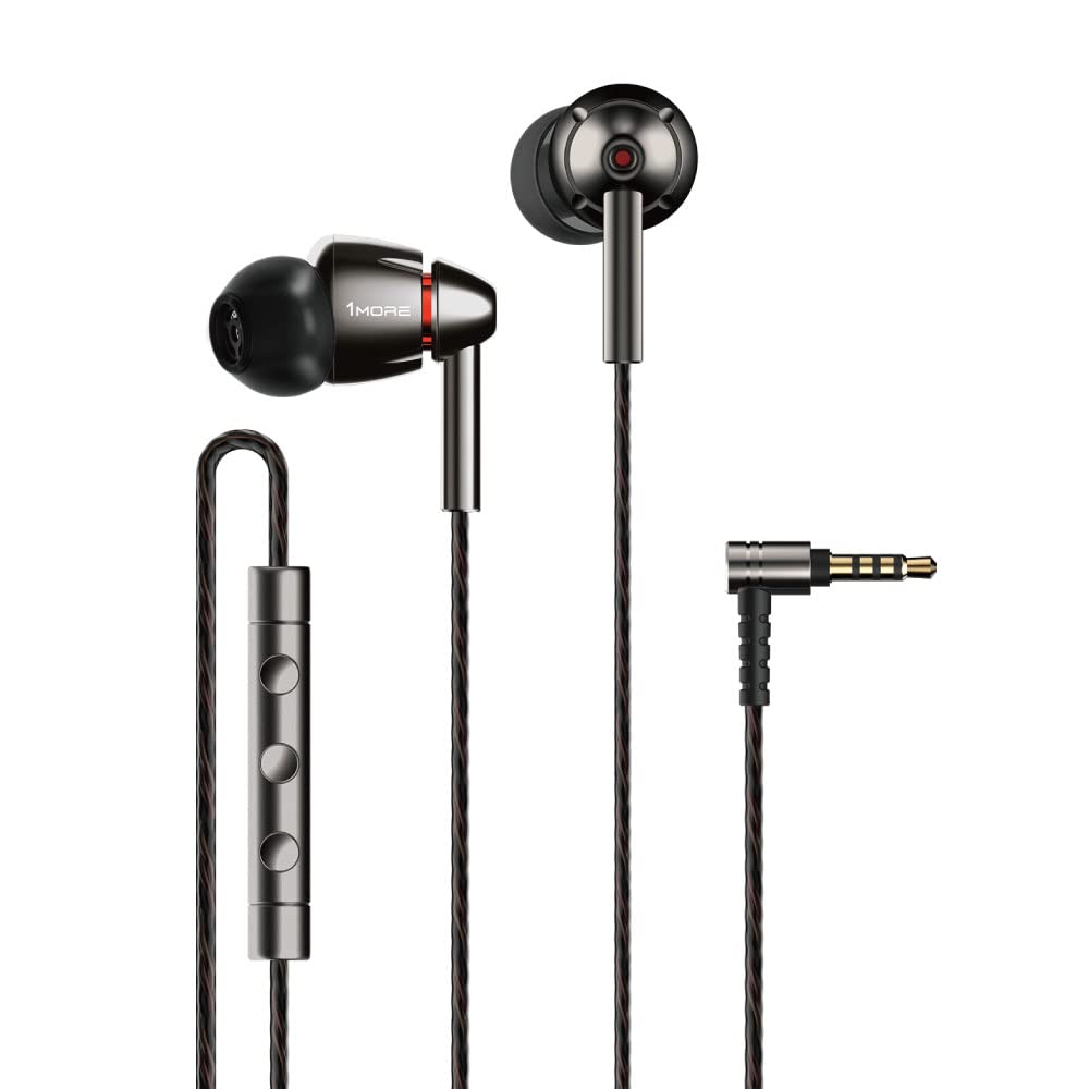 1MORE Auriculares Intrauditivos Quad Driver, Auriculares de Alta Resolución con Graves Cálidos, Mic Incorporado y Control in Línea, Compatibles con Teléfonos/ PC / Tableta, Gris Espacial