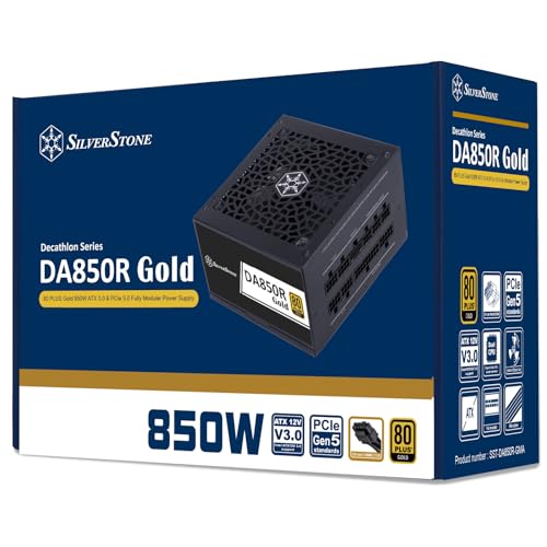 SilverStone Technology DA850R Gold, ATX Totalmente Modular 80 Plus Gold 850W ATX 3,0 y PCIe 5,0, SST-DA850R-GMA