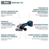 Amoladora angular a batería GWX 18V-11 con Bosch Professional 18V System y X-LOCK (incl. empuñadura auxiliar con control de vibración, cubierta de protección, L-BOXX 136)