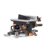 Evolution Power Tools R210MTS-G2 Sierra híbrida convertible de mesa/ingletadora, compacta y portátil, corte multimaterial, corta madera, metal, plástico, etc.; incluye una hoja de 210 mm
