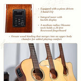 Sevinia Guitarra electroacústica Signature Series | Cuerpo sólido, parte superior de abeto sólido con parte trasera y laterales de caoba, afinador, ecualizador de 3 bandas, se suministra con bolsa