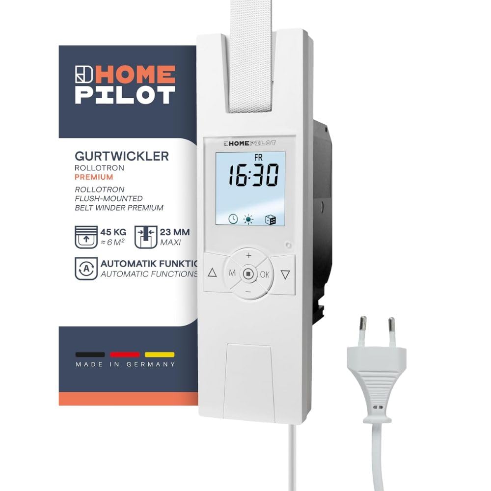 HOMEPILOT - RolloTron Premium Enrollador cinta eléctrico | Control conveniente persianas. Accesorio persianas Smart Home - ¡también apto instalaciones posteriores! Capacidad carga: 45 kg