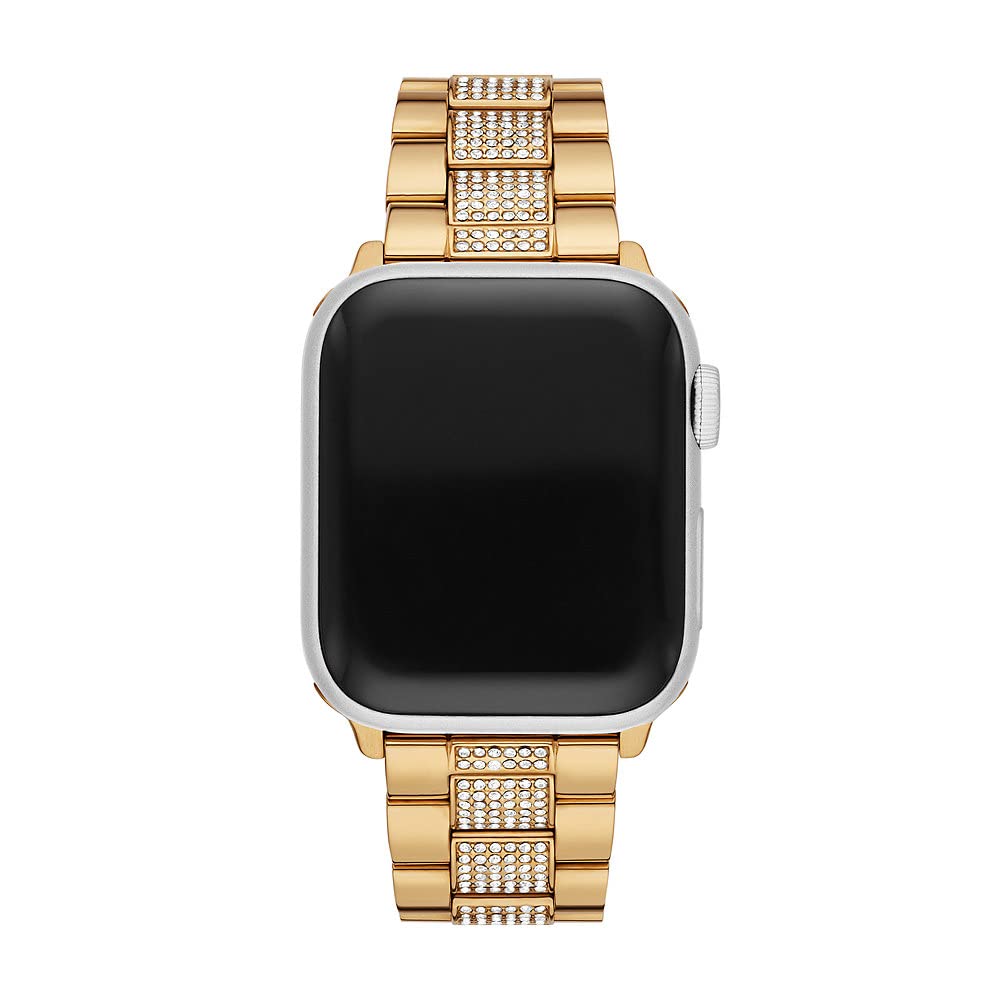 Michael Kors Correa de acero inoxidable o acetato para mujer, compatible con Apple Watch de 38 mm/40 mm/41 mm, Tono dorado y marrón