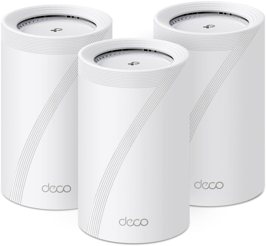TP-Link Deco BE68 (3-Pack), WiFi 7 Mesh BE14000 Tri-Band, 14 Gbit/s, Ethernet Port up to 10 Gbit/s, Band 6 GHz, Coverage up to 700 m², Compatible with All Fiber Internet Boxes
