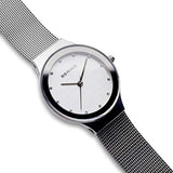 BERING 12934-000 Reloj de cuarzo para mujer con caja de acero inoxidable plateado de 34 mm y esfera plateada, correa milanesa, cristal de zafiro y resistencia al agua de 3 ATM