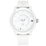 Tommy Hilfiger Reloj Analógico de Cuarzo para Hombre - Esfera Blanca, Correa de Silicona Blanca, Funciones de Día & Fecha, Caja de 44 mm, Resistente al Agua 3ATM - 1791481