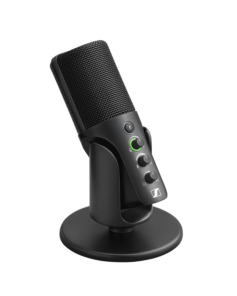 Sennheiser Profile Micrófono USB con Soporte para sobremesa - Diseño Plug & Play, Grabar podcasts y Streaming, Cápsula de Condensador cardioide, Cable USB-C de 1,2m - Negro (700065)