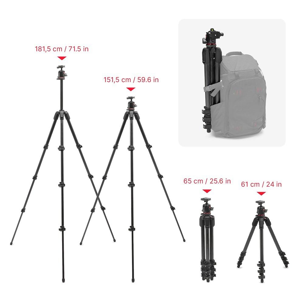Manfrotto 055XPRO AS, Trípode para Cámara, Fibra de Carbono 4 Secciones, Kit con Rótula XPRO, Columna 90 Grados, Carga 15kg, Arca-Swiss, para DSLR/Sin Espejo, Trípode Fotográfico Profesional