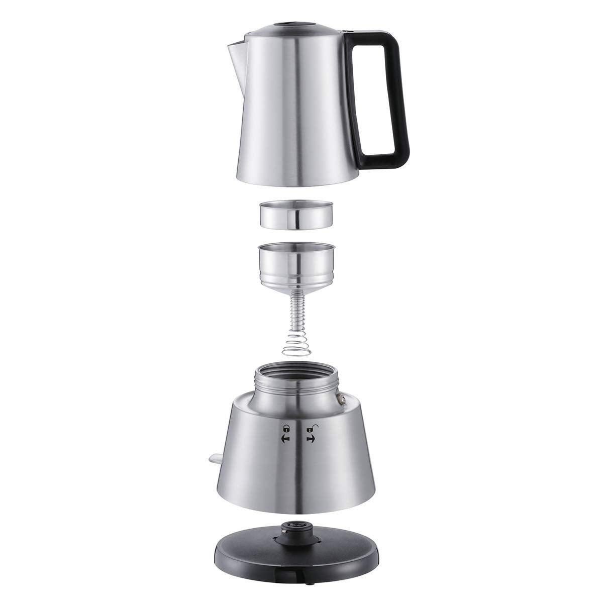 Cloer 5928 Cafetera espresso eléctrica, 3-6 tazas, un filtro de acero inoxidable, Apagado automático, Indicador de nivel de agua, Interruptor encendido / apagado, 365 vatios, acero inoxidable