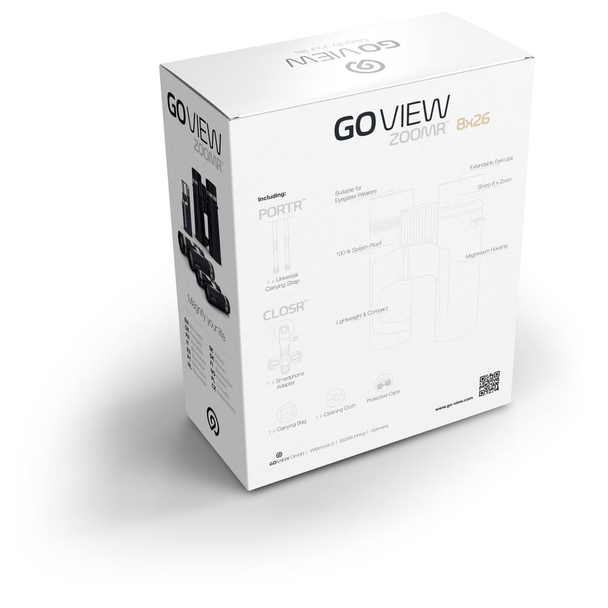 GoView ZOOMR 8x26 prismáticos pequeños y Ligeros (Aumento de 8X, Carcasa de magnesio, Incluye Adaptador para Smartphone y Accesorios) Light Marrón