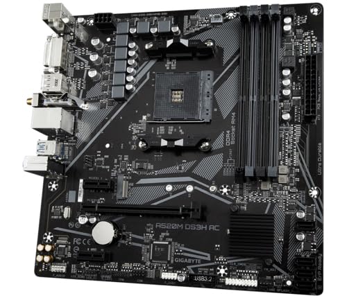 GIGABYTE A520M DS3H AC Placa Base - Procesadores AMD Ryzen Serie 5000, VRM de 5+3 Fases, hasta 4733 MHz DDR5 (OC), 1xPCIe 3.0 M.2, LAN GbE, WiFi 5, USB 3.2 Gen 1