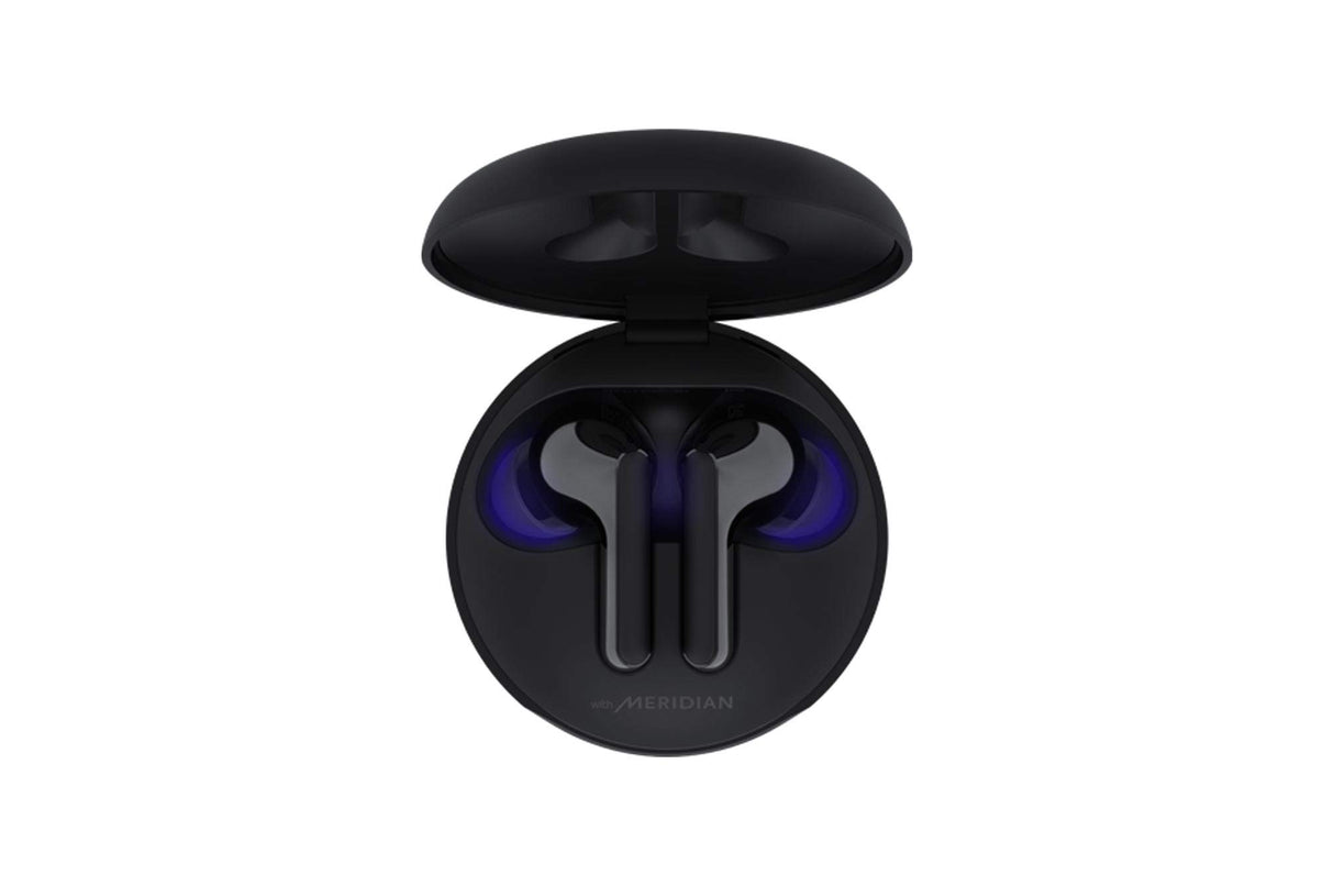 LG TONE Free FN5 Auriculares True Wireless con autolimpieza UVnano que elimina el 99,9% de las bacterias, tecnología Meridian Sound, doble micrófono para llamadas en la oficina y carga rápida en negro