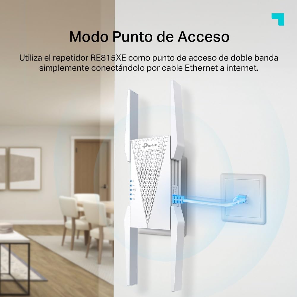 TP-Link RE815XE Repetidor WiFi 6e Mesh AXE5400, Triple Banda,Banda Exclusiva 6GHz,Canal de 160MHz,Fácil Control por App,Compatible con EasyMesh