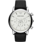 Emporio Armani Reloj Hombre, Movimiento cronógrafo de cuarzo, caja de 46mm Plata / Acero inoxidable con correa de piel, AR1807, Blanco hueso y tono plata