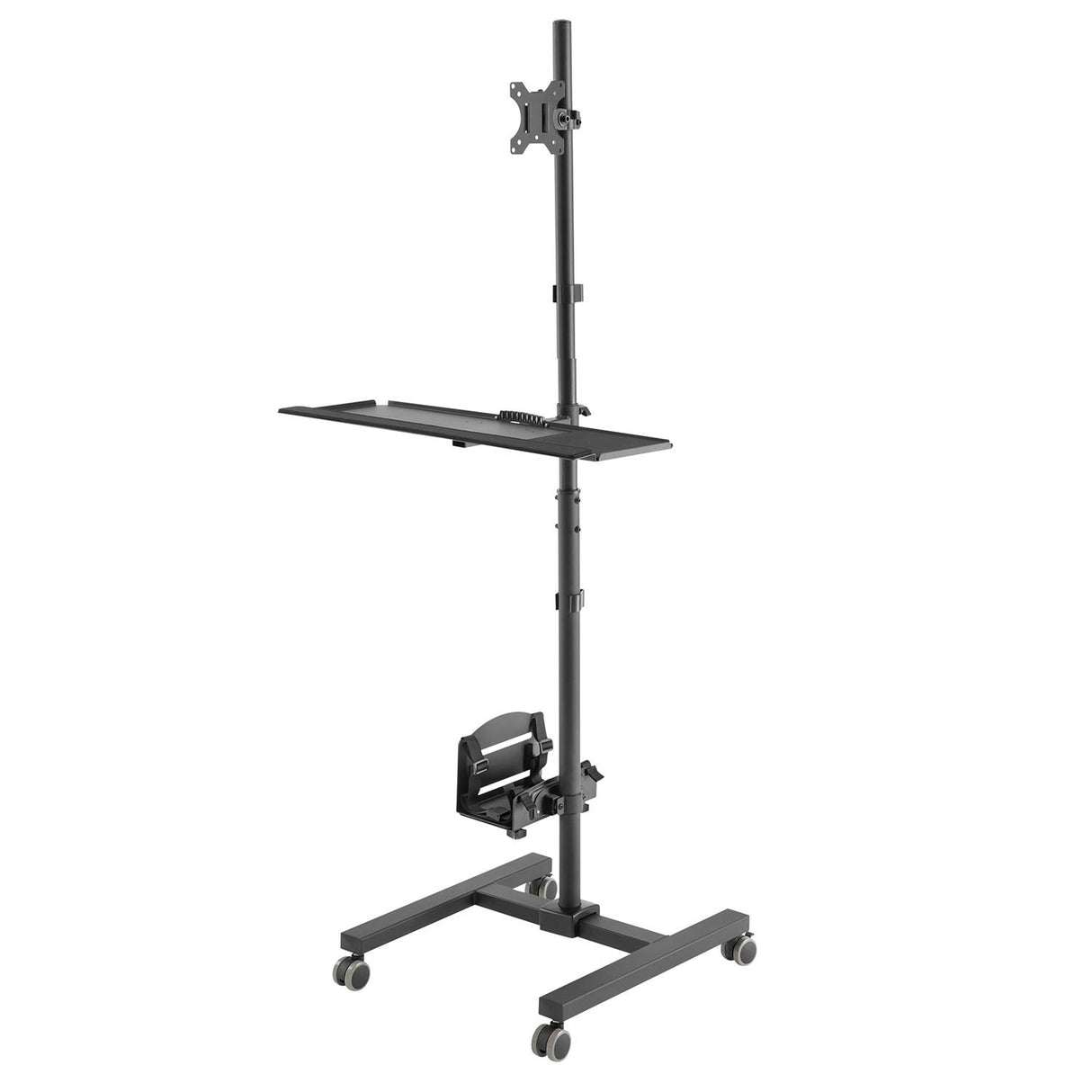 Maclean MC-793 Carro Soporte para Monitor, Teclado y Ordenador | Altura Ajustable | 17"-32" hasta 20 kg VESA 75x75, 100x100 | Construcción Robusta de Metal con Ruedas