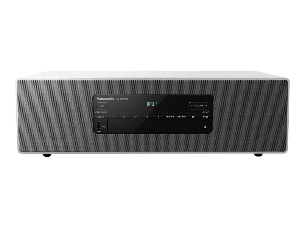 Panasonic Microsistema Hi-Fi SC-DM502E-W, 40 W, Radio FM, Dab/Dab+, Reproductor de CD, USB, Bluetooth, Aux, reproducción MP3, Carcasa de Madera y Cubierta de Cobre, diseño Elegante, Blanco