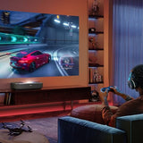Hisense PL2 - Proyector Laser UHD 4K Smart TV de Tiro Corto, de 80 a 150 Pulgadas, 2400 lumenes, HDR10, Contraste Nativo 3000:1, Dolby Vision, Dolby Atmos, Smooth Motion, Mando Solar