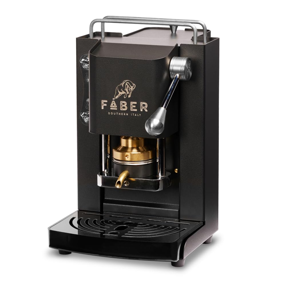 FABER COFFEE MACHINES | Modelo Pro Mini Deluxe | Cafetera con cápsulas ese 44 mm | Color Mat Black Chrome acabados | Pressacialda en latón
