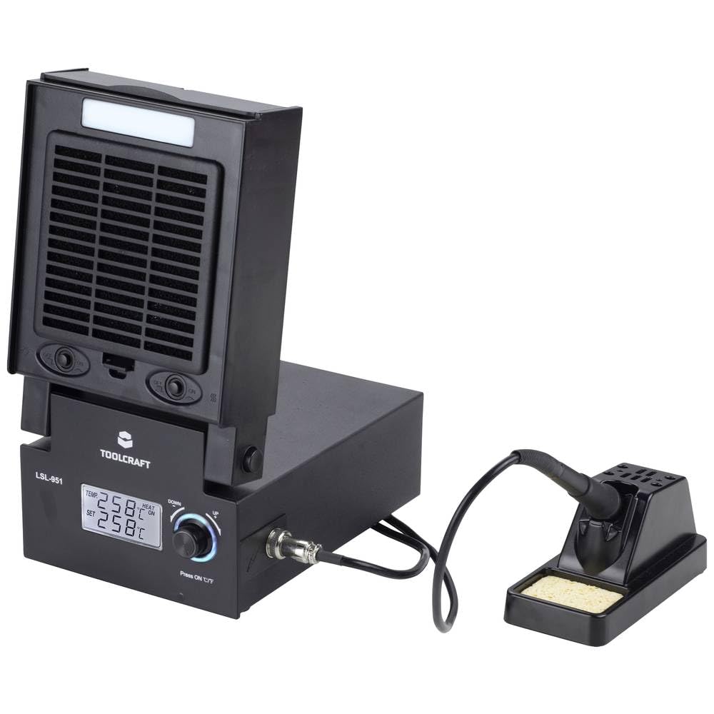 TOOLCRAFT LSL-951 - Estación de soldadura digital con iluminación LED y extracción de humo de soldadura (80 W, 160-480 °C)