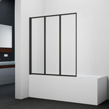 Marwell Pared plegable para bañera Black Light de 3 hojas, 125 cm x 143 cm x 5 cm, elementos de cristal de seguridad de 4 mm, plegable, marco de aluminio negro mate
