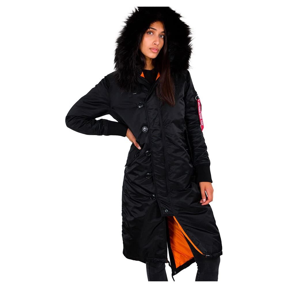 ALPHA INDUSTRIES Long Fishtail Chaqueta, Negro (Black-03), M para Mujer