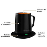 Muggo Taza calefactora, Copa Warmer, Control de Temperatura, 45°C/62.5°C, Calentador USB Oficina/Casa, Batería de Larga duración, Taza térmica de café/té, Limpieza fácil, Taza magnética
