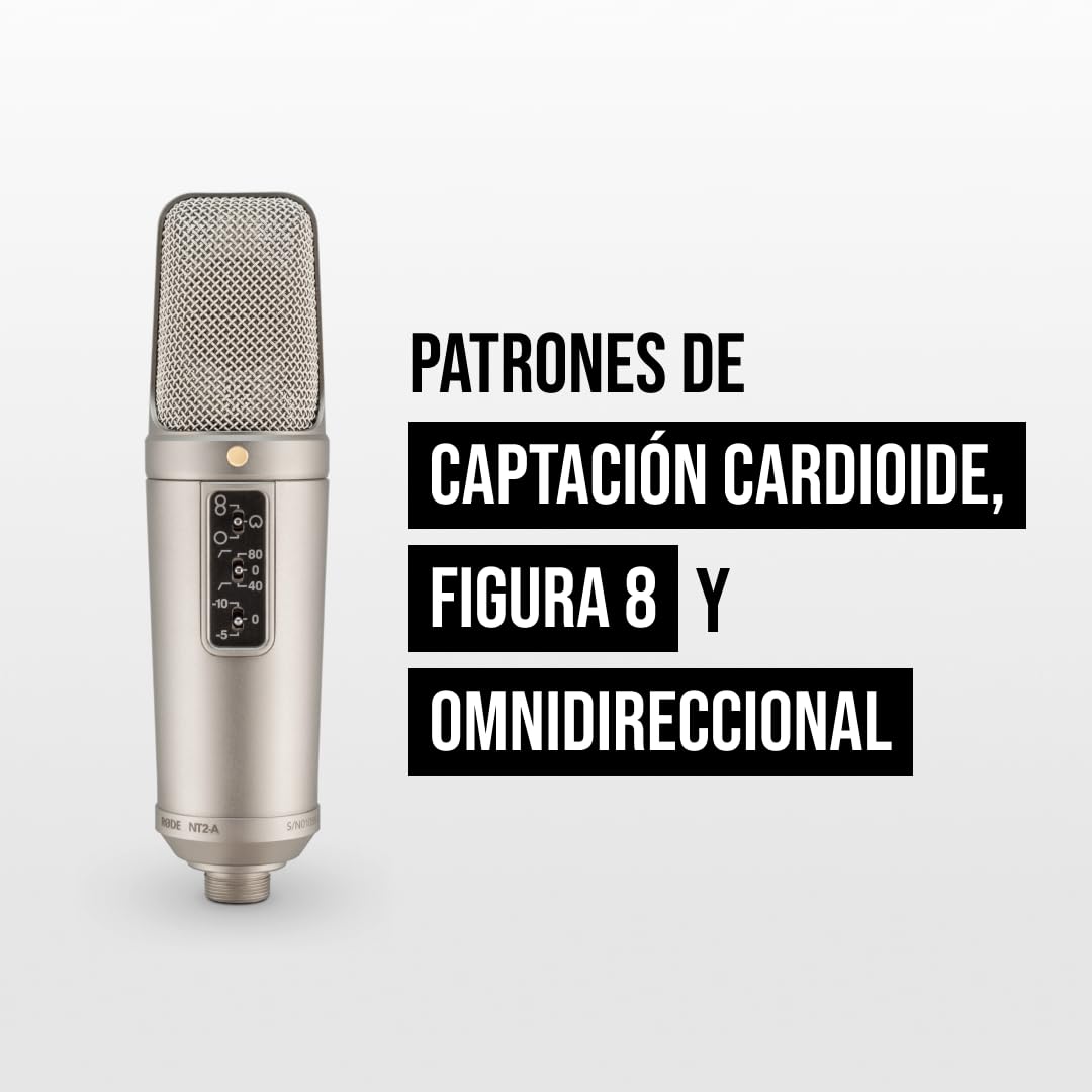 RØDE NT2-A Micrófono de condensador cardioide de gran diafragma versátil RØDE NT2-A con patrón polar conmutable, atenuador y filtro paso alto para grabación de voces e instrumentos
