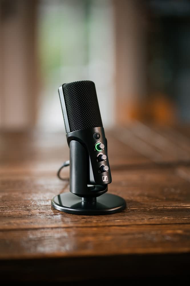 Sennheiser Profile Micrófono USB con Soporte para sobremesa - Diseño Plug & Play, Grabar podcasts y Streaming, Cápsula de Condensador cardioide, Cable USB-C de 1,2m - Negro (700065)