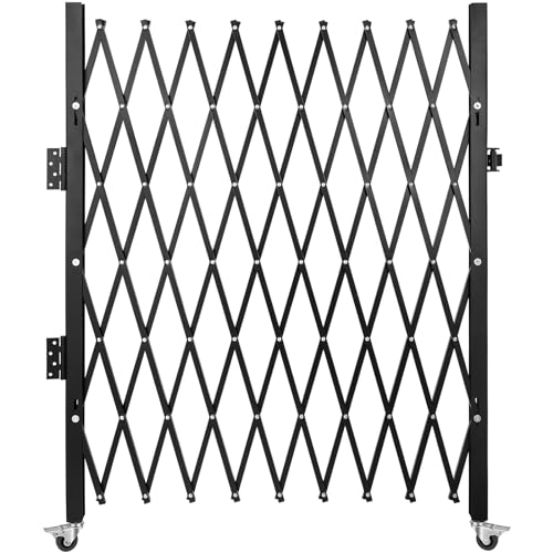 VEVOR Barrera de Seguridad Extensible Plegable Individual 1,7 x 1,26 m Valla de Escalera de Acero Enrollable 360° Puerta de Tijera o Puerta con candado, para el sótano del hogar, Garaje, Negro