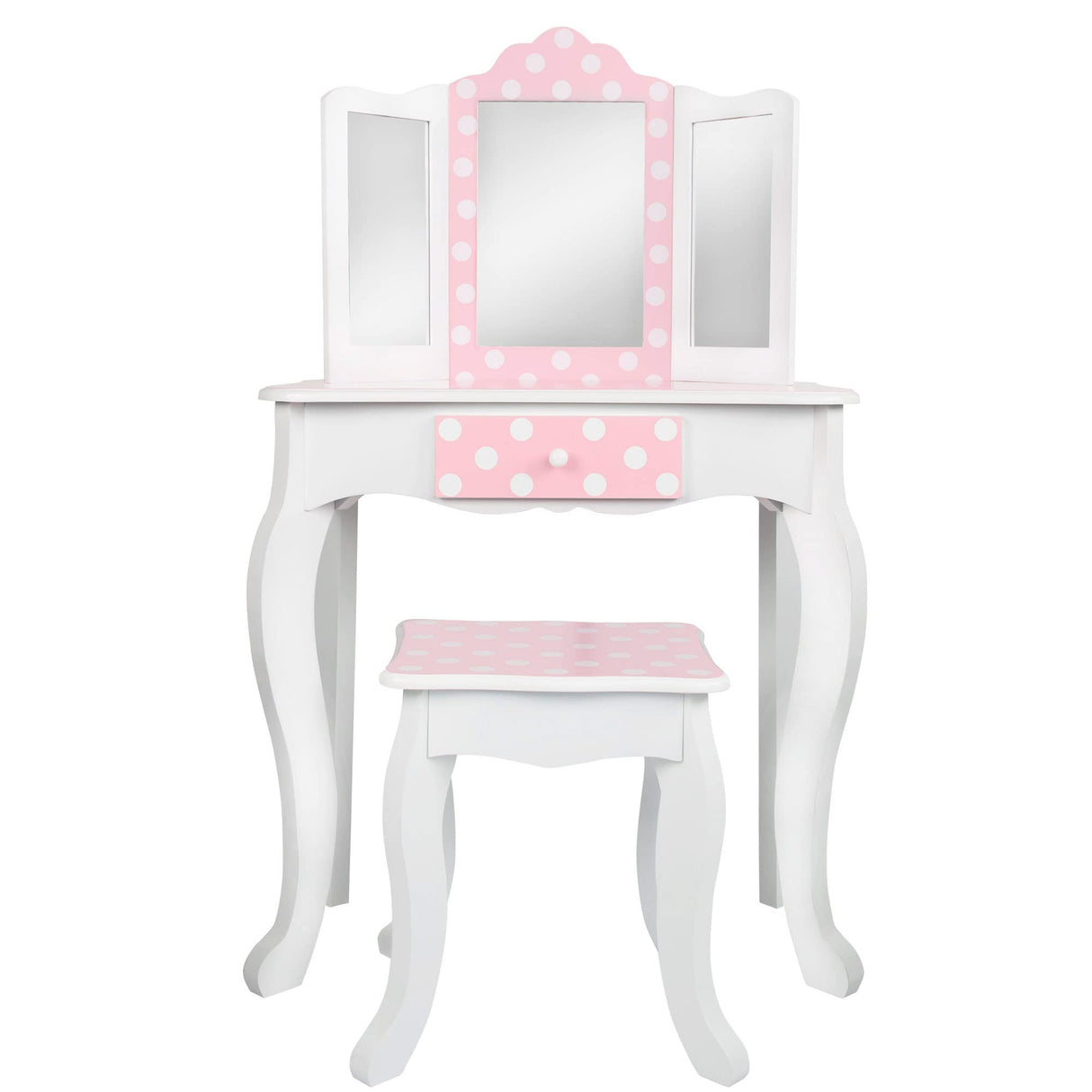 WOOMAX - Tocador niña, Maquillaje niña niño, Tocador de Madera Infantil con Taburete y Espejo Niña, Centro de Belleza con cajón, Juguetes educativos niños 3 años, Juguetes imitación (85388)