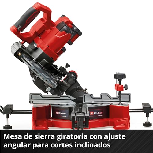 Einhell Sierra de tracción, vaivén e inglete con batería TE-SM 36/8 L Li-Solo Power X-Change (36V, hoja de sierra Ø 216, mesa giratoria, función de tracción, láser de línea de corte, sin batería)