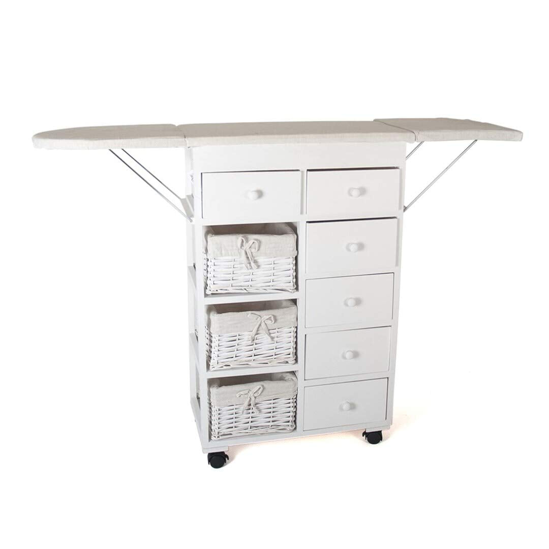 DRW Mueble para Planchar Doble Plegable Madera, Blanco, 122.50 X 30.00 X 83.50 CM
