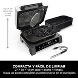 Ninja MAX 6 en 1 Freidora de aire y parrilla de interior, 6 funciones de cocción sin humo, cocina hasta 6 hamburguesas, capacidad de 3,8 l, incluye termómetro digital para carne, gris/plata, DG551EU