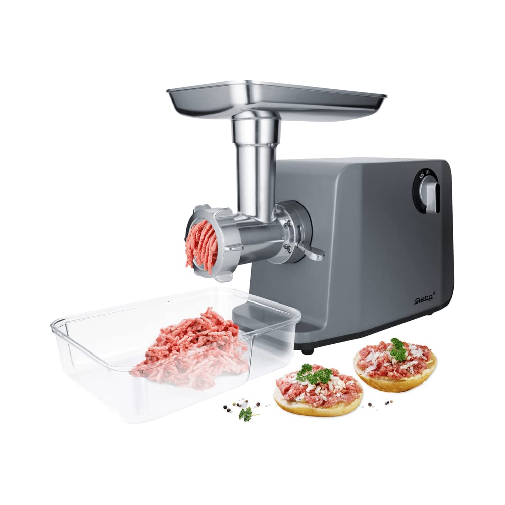 Picadora de carne eléctrica Steba con tornillo sin fin y engranaje de metal, así como carcasa de metal, accesorio para rellenar salchichas en 3 tamaños y accesorio para kebab. MG 3000 PRO.