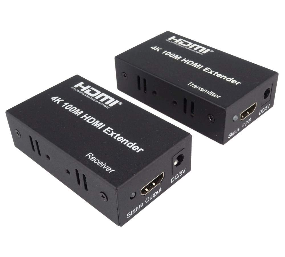 PremiumCord 4K Extensor HDMI a 100 m a Través de Cable de Conexión Cable Cat5e/Cat6, Carcasa Metálica, Estado LED, Compatible con Vídeo 4K UHD, Full HD 1080p 60Hz, HDCP, Negro