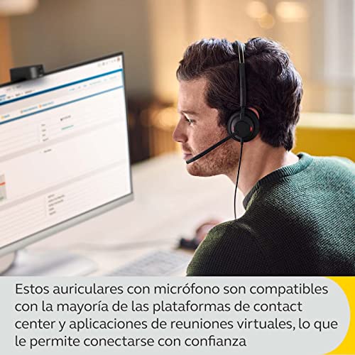 Jabra Engage 50 II Auriculares Estéreo con cable, 3 micrófonos, cancelación de ruido, ultraligeros, cable USB-C, Para plataformas de comunicaciones unificadas como Zoom y Unify, Negro