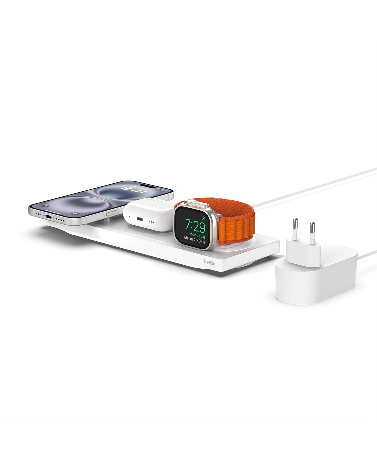 Belkin cargador MagSafe 3 en 1, certificación MFi, carga inalámbrica rápida portátil para serie de iPhone 15, iPhone 14, 13, 12, Apple Watch Series 9, 8 y posteriores, AirPods 2 y AirPods Pro