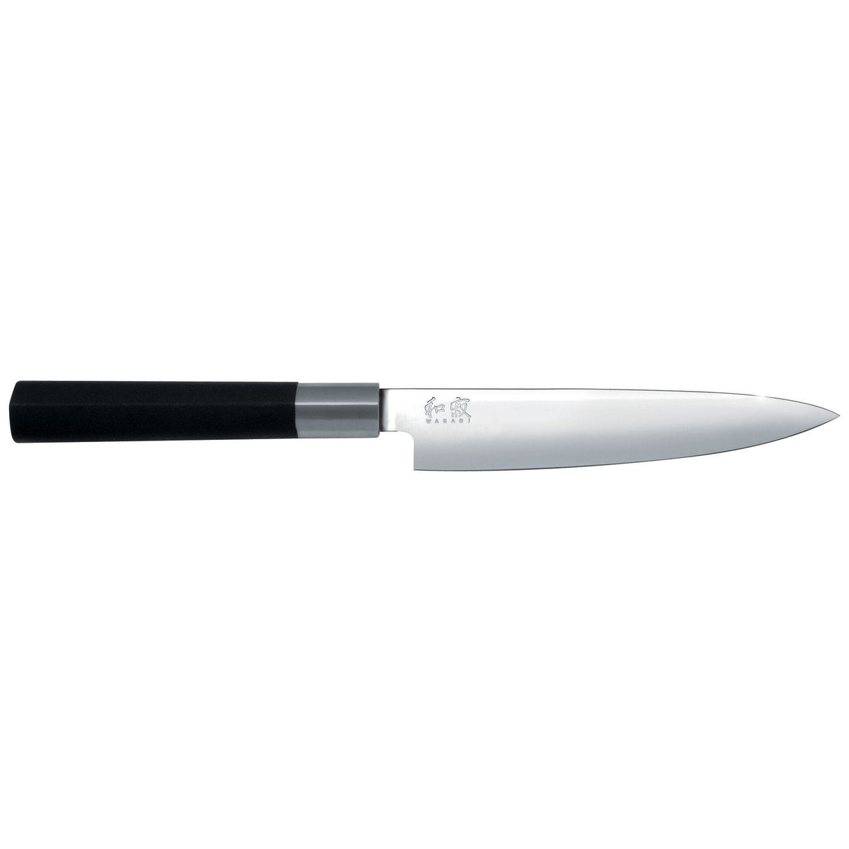 KAI Wasabi Black Juego de cuchillos 3 piezas - Cuchillo multiusos de 10 cm, Cuchillo multiusos de 15 cm, Cuchillo de chef de 20 cm - Acero inoxidable 6A/1K6 pulido 58 HRC Mango de polipropileno negro