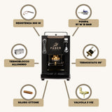 FABER COFFEE MACHINES | Modelo Pro Mini Deluxe | Cafetera con cápsulas ese 44 mm | Color Mat Black Chrome acabados | Pressacialda en latón